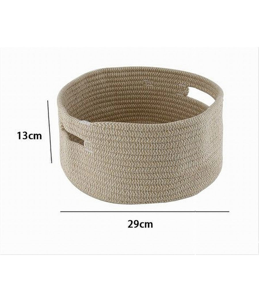 Cestino Cesto Con Manici Porta Oggetti Tessuto Intrecciato Rotondo 29x13cm 10637         