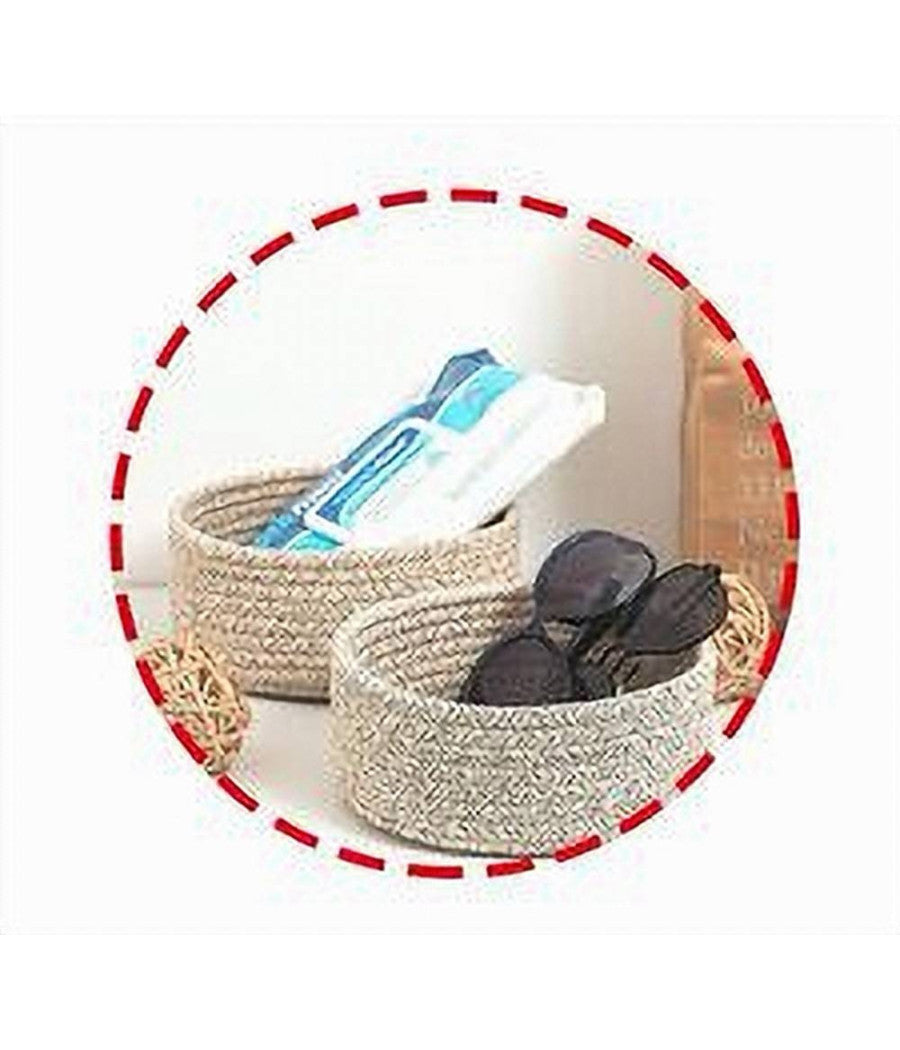 Cestino Cesto Con Manici Porta Oggetti Tessuto Intrecciato Rotondo 29x13cm 10637         