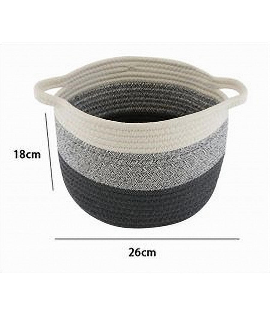 Cestino Cesto In Tessuto Corda Intrecciato Porta Oggetti Rotondo 26x18 Cm 10650         