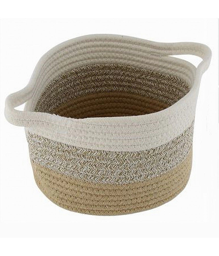 Cestino Cesto In Tessuto Di Corda Intrecciato Porta Oggetti Tondo 21x15 Cm 10646         