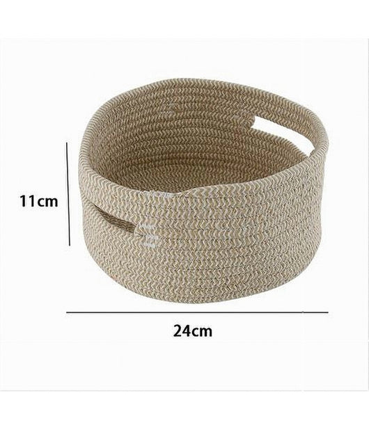 Cestino Con Manici Portaoggetti Cesto Tessuto Intrecciato Rotondo 24x11 Cm 10636         