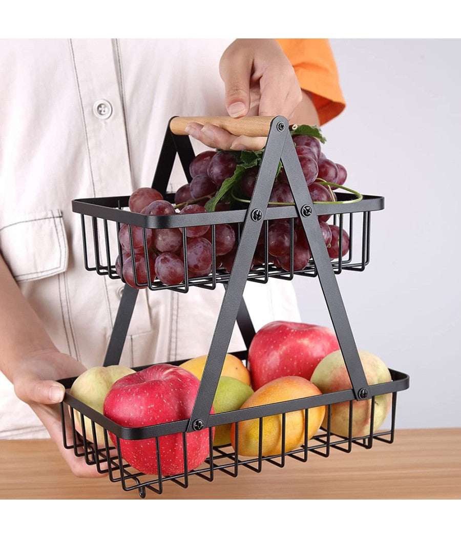 Cestino Per Frutta Pane Snack Verdura Alzatina Portatutto 2 Ripiani Contenitore         