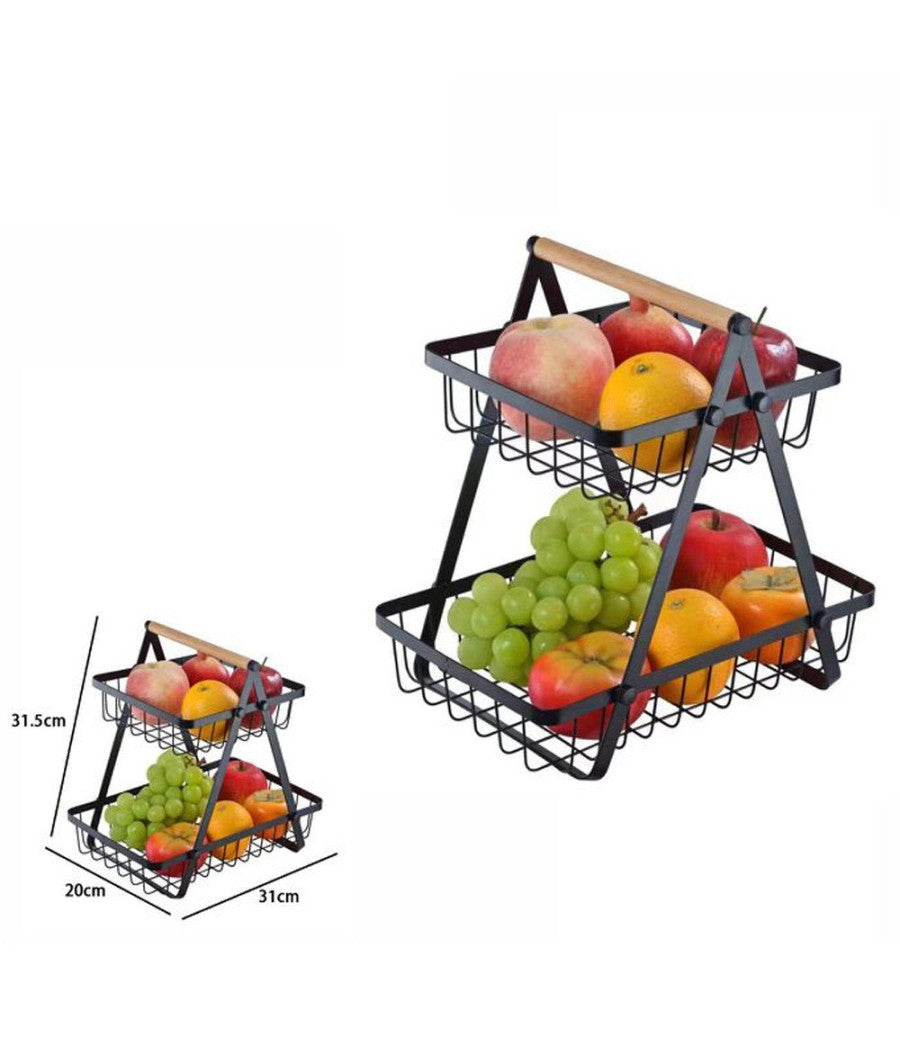 Cestino Per Frutta Pane Snack Verdura Alzatina Portatutto 2 Ripiani Contenitore         