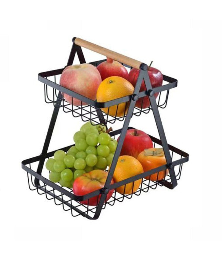 Cestino Per Frutta Pane Snack Verdura Alzatina Portatutto 2 Ripiani Contenitore         