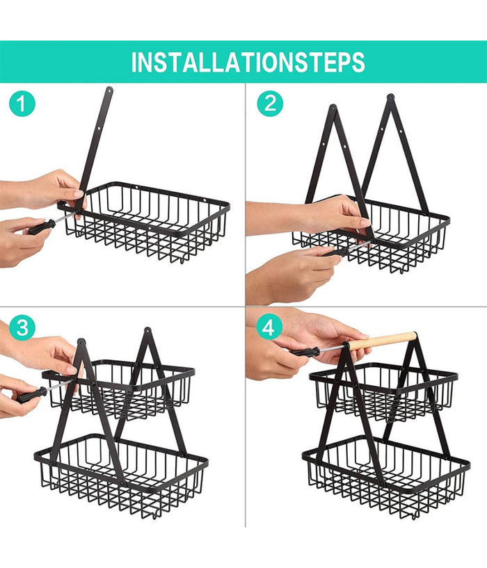 Cestino Per Frutta Pane Snack Verdura Alzatina Portatutto 2 Ripiani Contenitore         