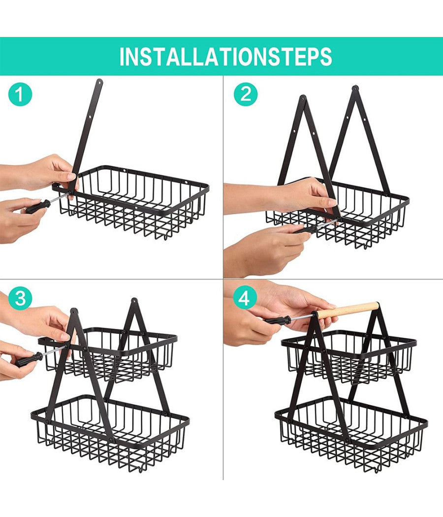 Cestino Per Frutta Pane Snack Verdura Alzatina Portatutto 2 Ripiani Contenitore         