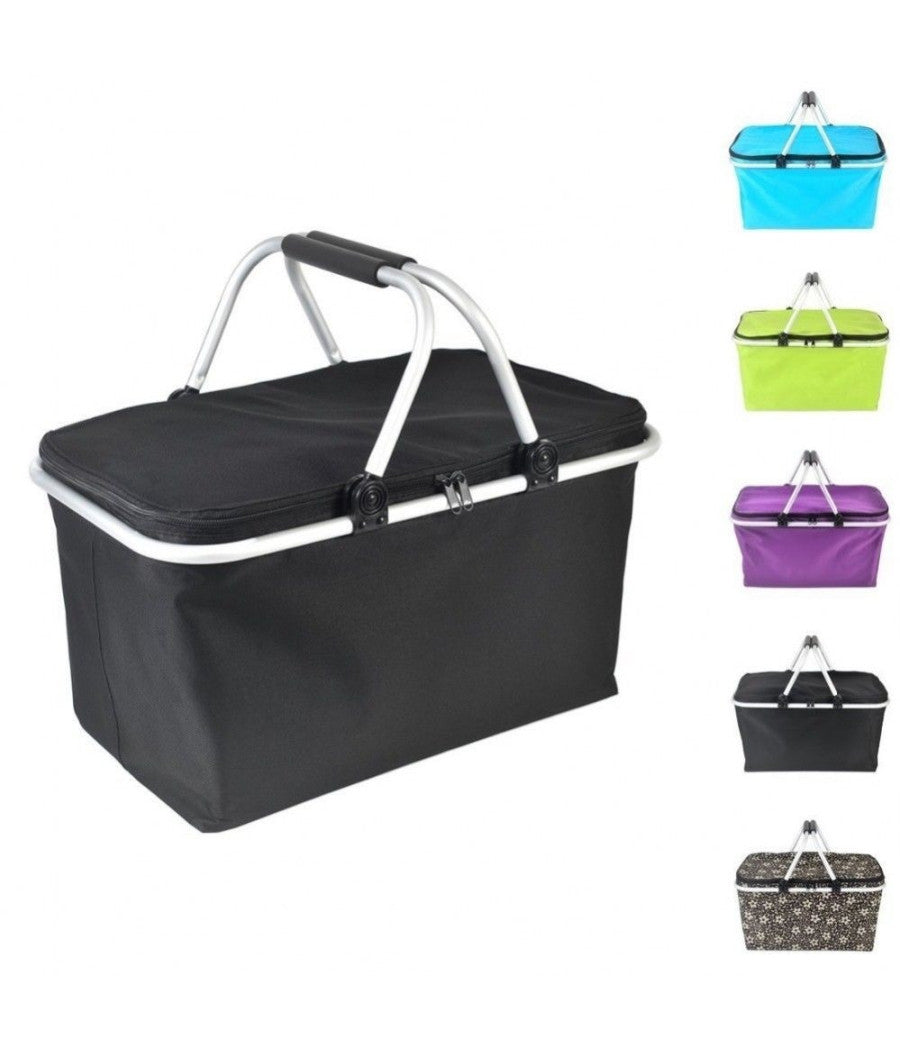 Cestino Pieghevole Picnic Borsa Termica Ermetica Frigo Con Manico Mare Spiaggia         
