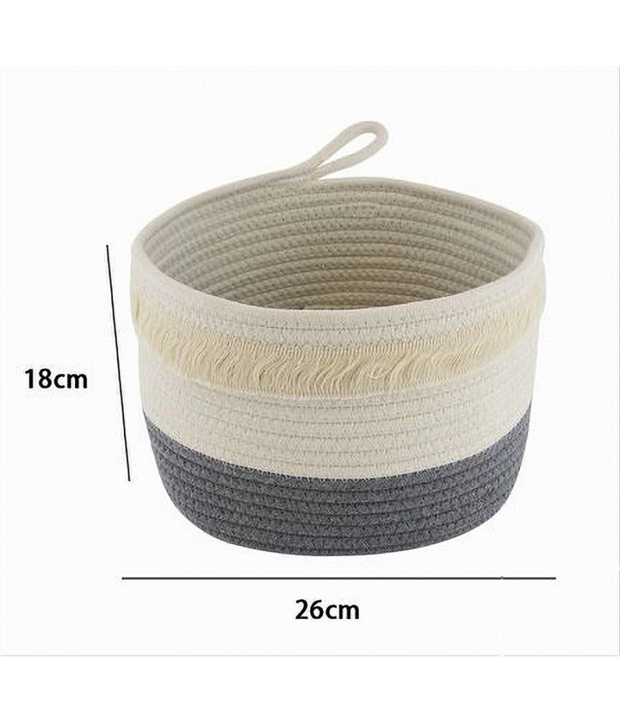 Cestino Porta Biancheria Oggetti Corda Intrecciata Cesto Organizer 26x18cm 10655         