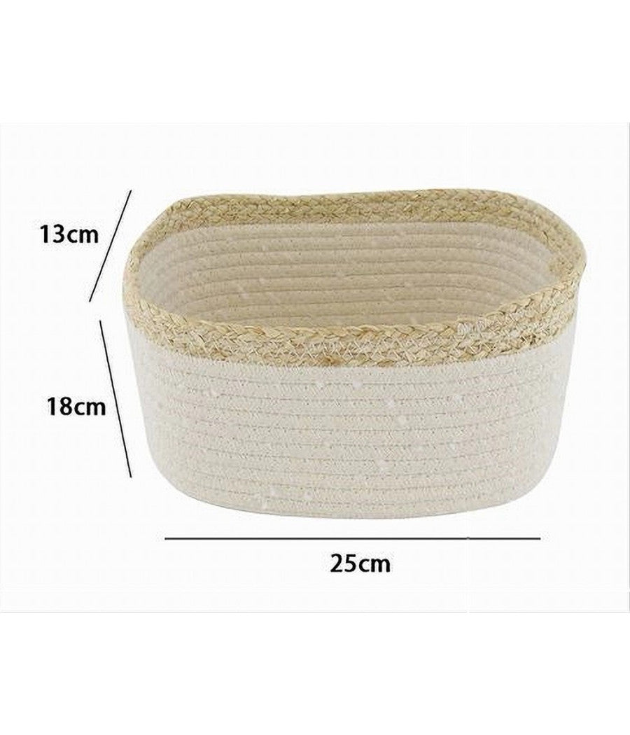 Cestino Porta Biancheria Oggetti In Vimini Intrecciato Bicolore 25x18x13cm 10675         