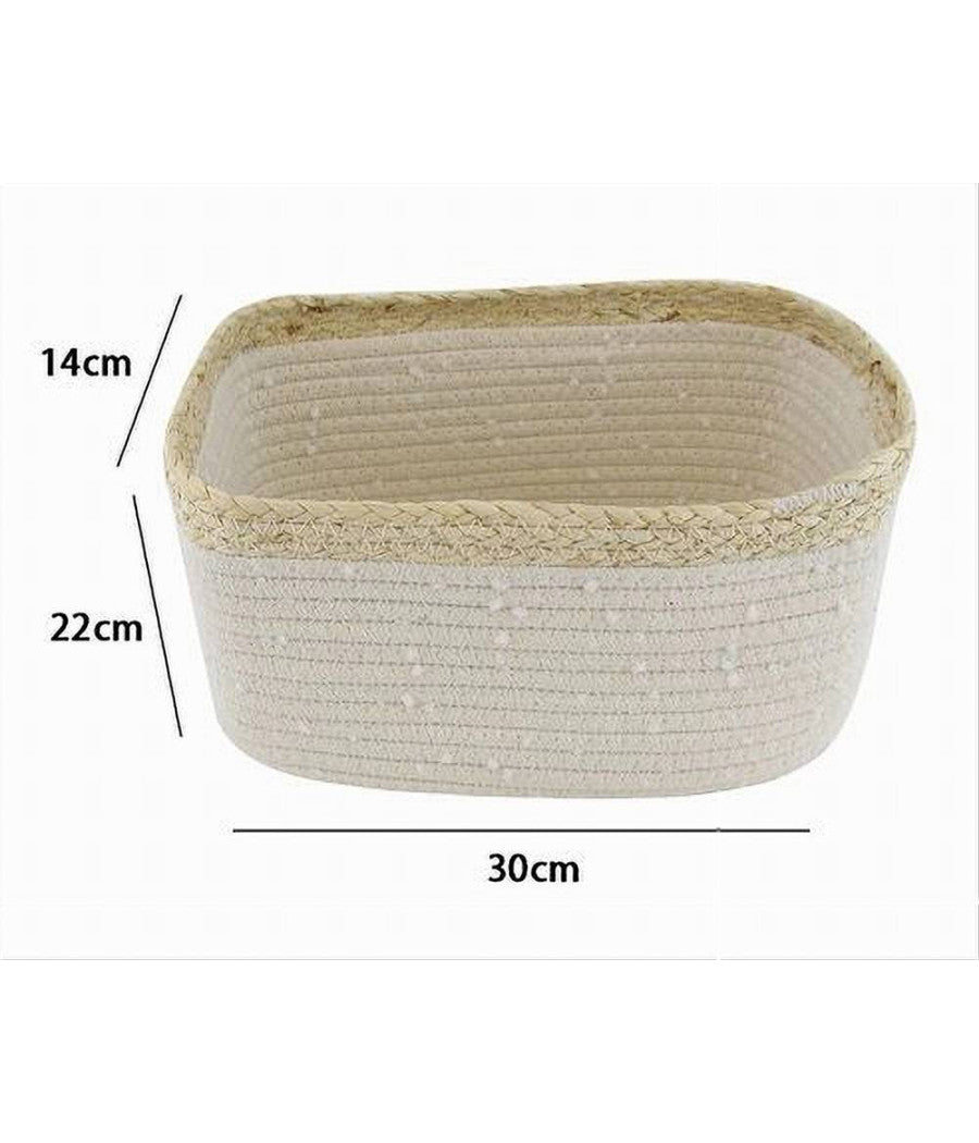 Cestino Porta Biancheria Oggetti In Vimini Intrecciato Bicolore 30x22x14cm 10676         