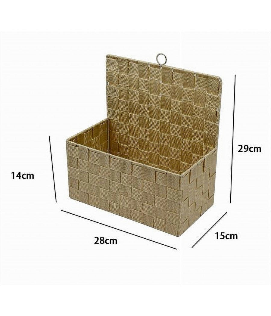 Cestino Porta Oggetti Cesto In Tessuto Beige Organizer Multiuso Per Casa 79093         