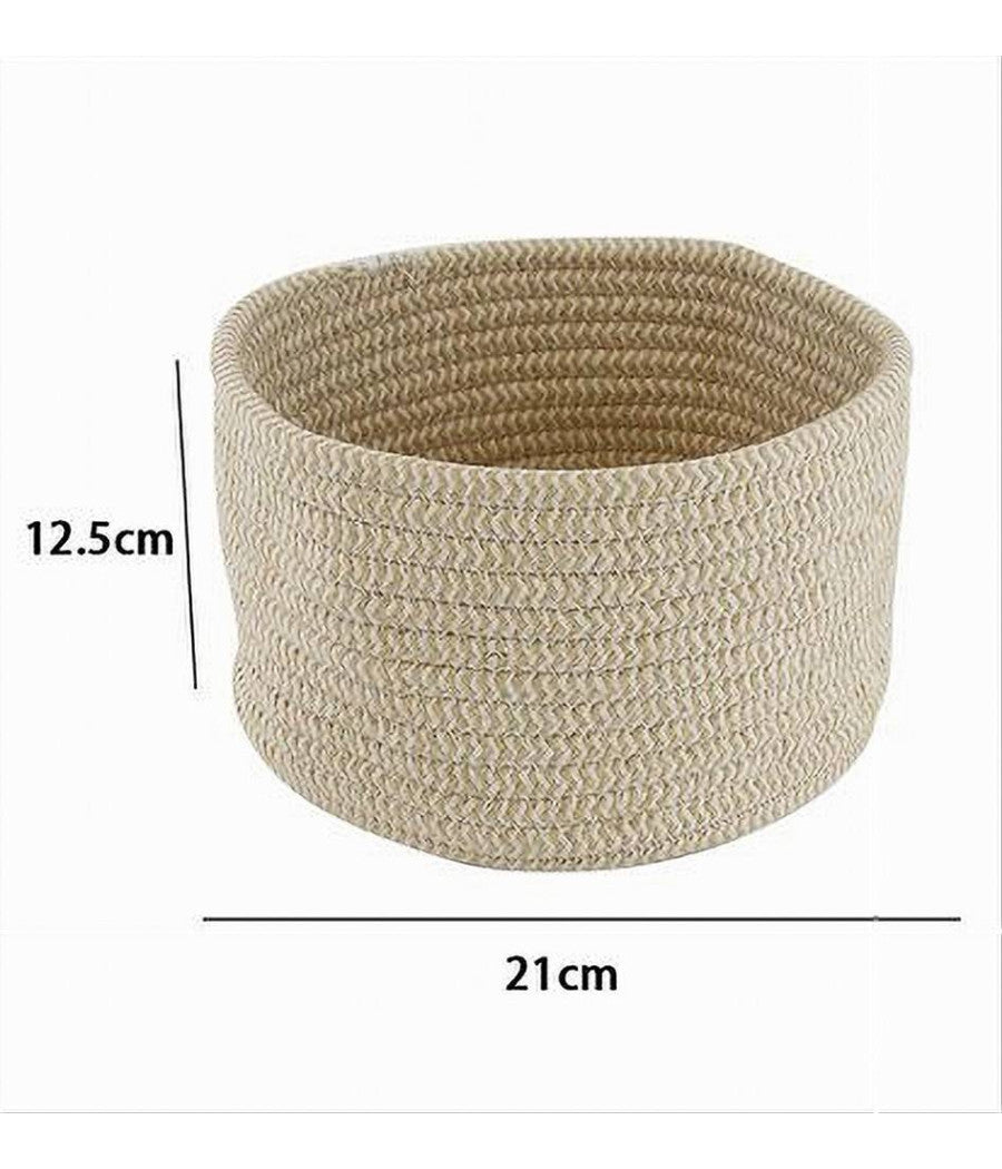 Cestino Porta Oggetti Cesto In Tessuto Intrecciato Rotondo Casa 21x12.5 Cm 10642         