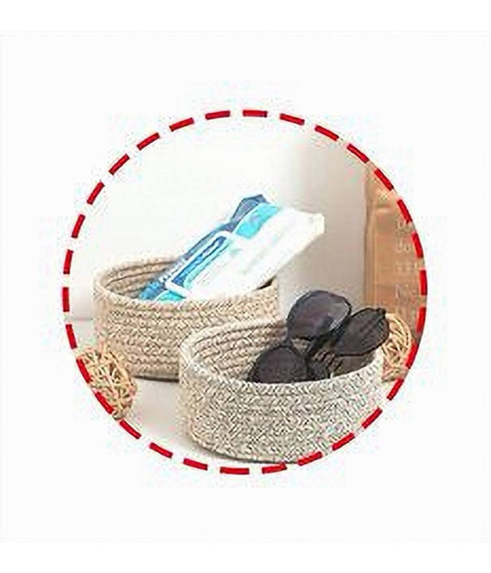 Cestino Porta Oggetti Cesto In Tessuto Intrecciato Rotondo Casa 21x12.5 Cm 10642         