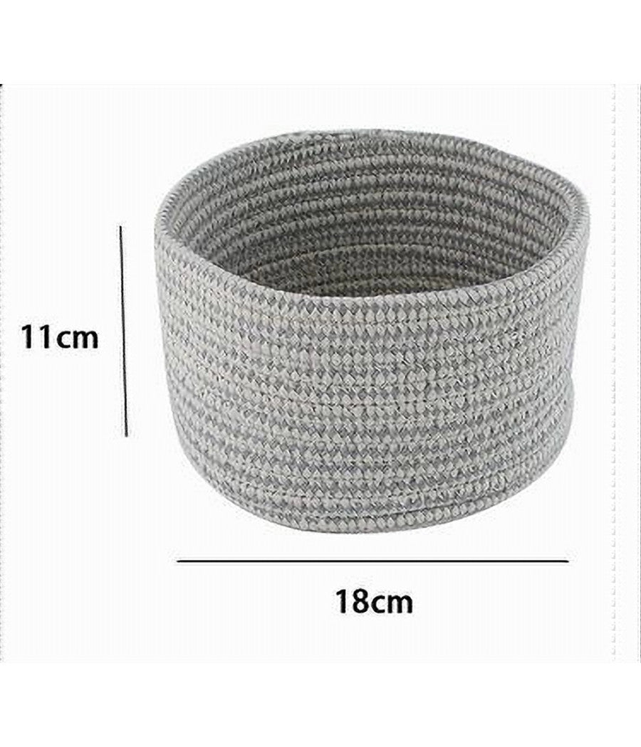 Cestino Porta Oggetti Cesto Tessuto Intrecciato Grigio Tondo Casa 18x11 Cm 10644         