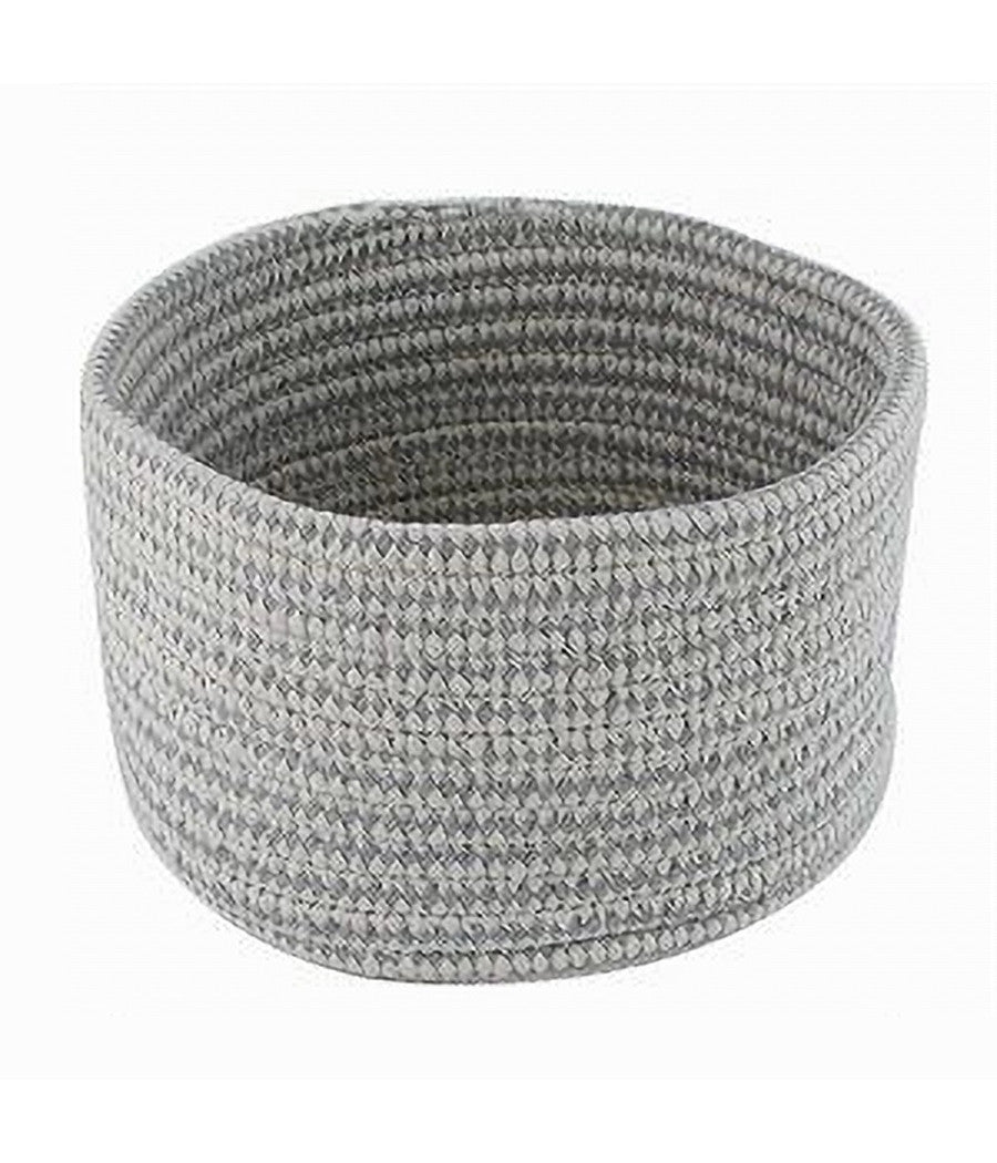 Cestino Porta Oggetti Cesto Tessuto Intrecciato Grigio Tondo Casa 18x11 Cm 10644         