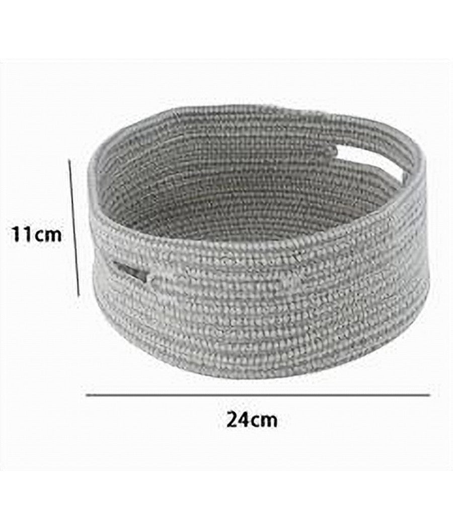 Cestino Porta Oggetti Con Manici Cesto Tessuto Intrecciato Rotondo 24x11cm 10638         