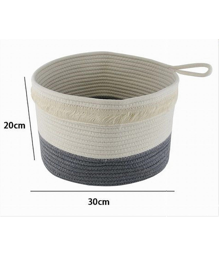 Cestino Portabiancheria Oggetti Corda Intrecciata Cesto Organizer 30x20 Cm 10656         