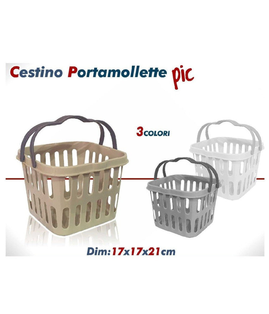 Cestino Portamollette Pic Con Doppio Manico In Plastica 3 Colori 17 X 17 X 21 Cm         