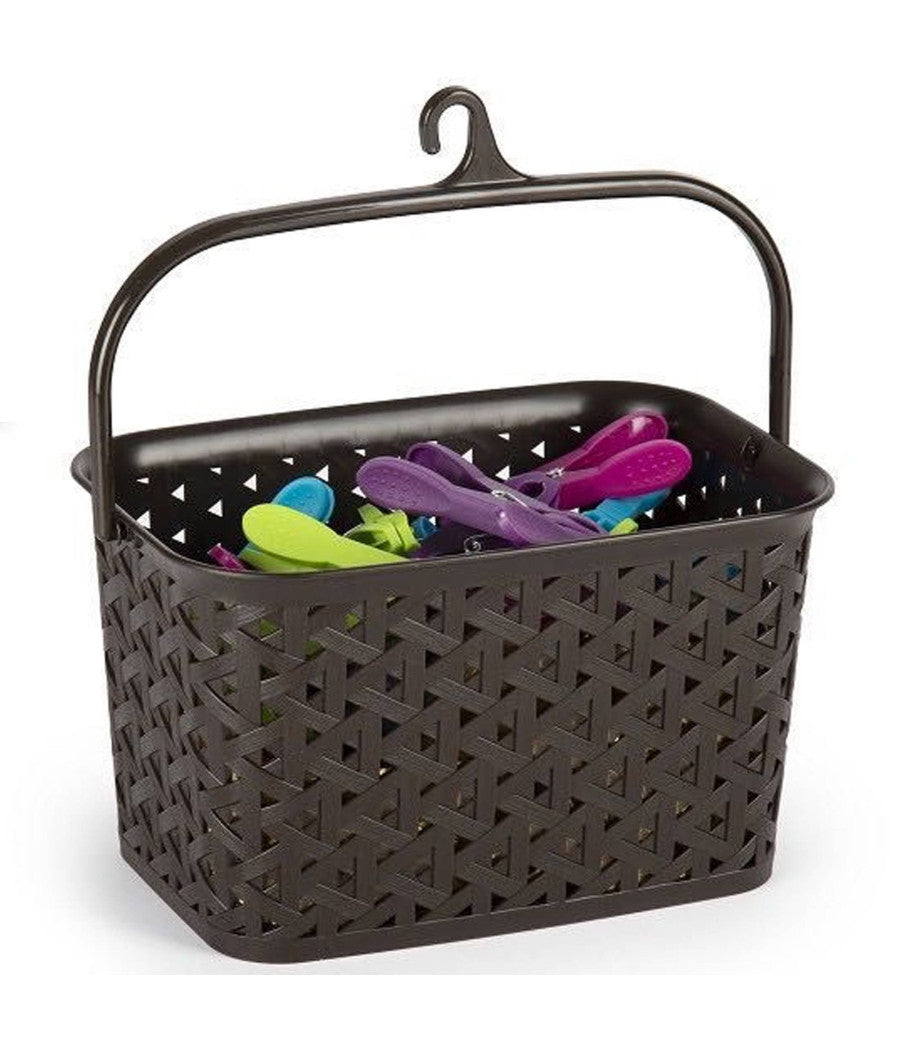 Cestino Portamollette Porta Mollette Cesto Effetto Rattan In Plastica 18x24x14cm         