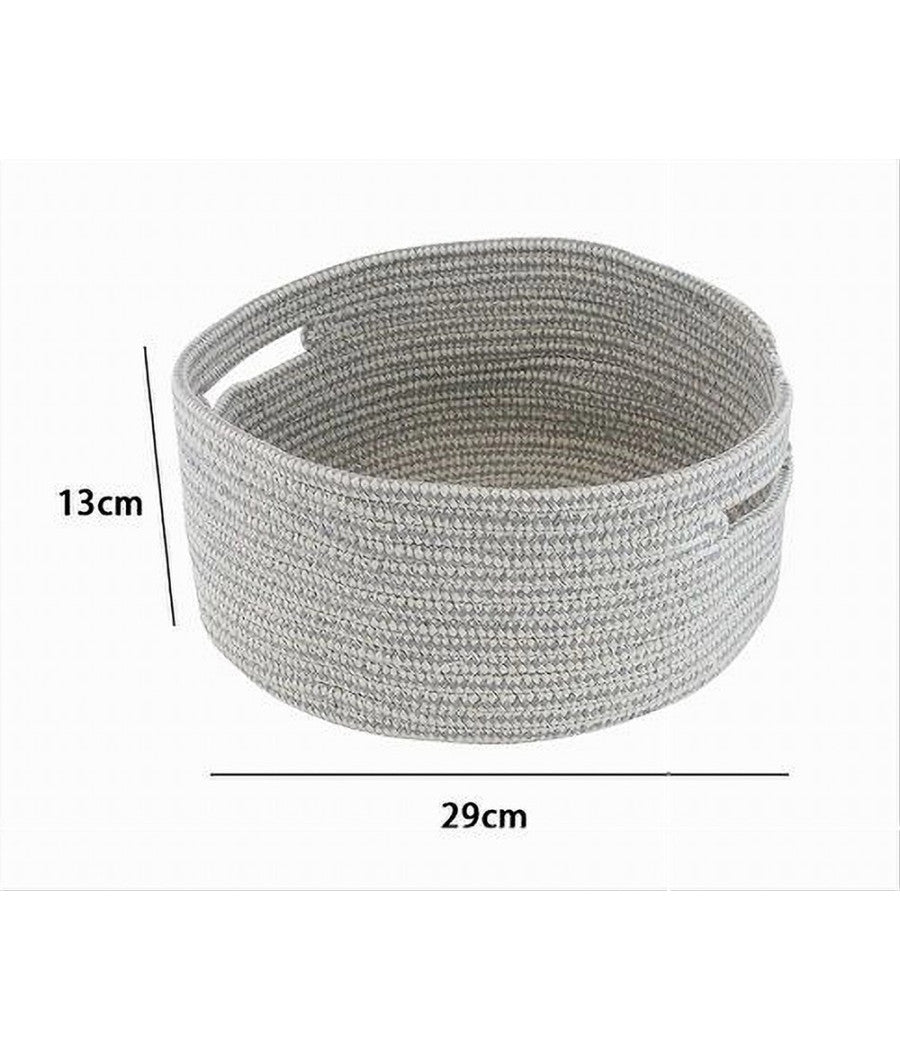 Cestino Portaoggetti Cesto Con Manici In Tessuto Intrecciato Tondo 29x13cm 10639         