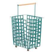 Cestino portaoggetti decorativo in metallo, con ruote e manico in legno, misura grande, ZESTA