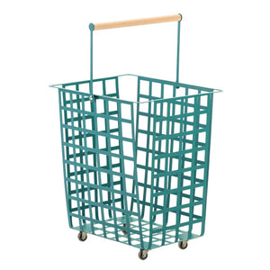Cestino portaoggetti decorativo in metallo, con ruote e manico in legno, misura grande, ZESTA