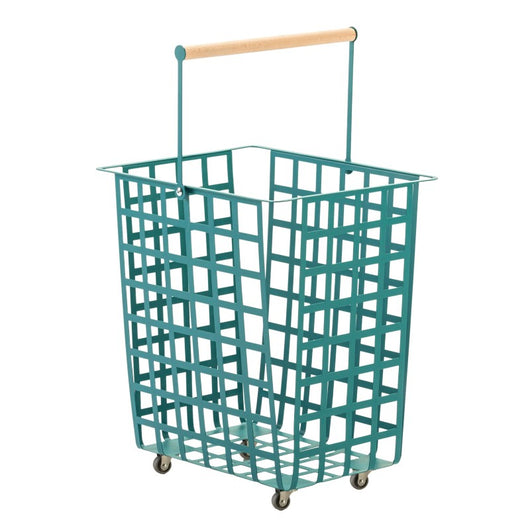 Cestino portaoggetti decorativo in metallo, con ruote e manico in legno, misura grande, ZESTA