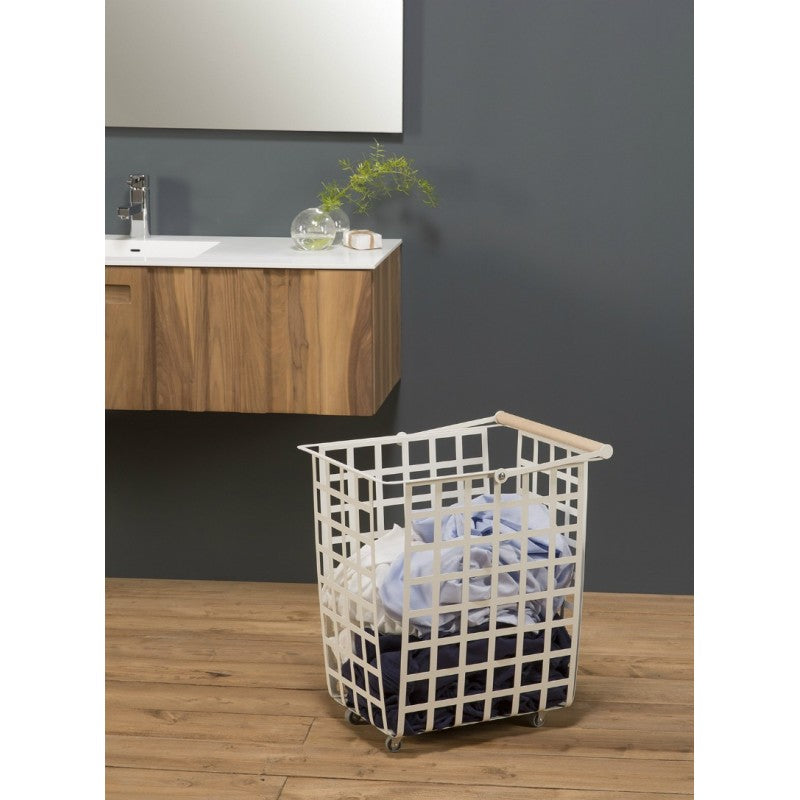 Cestino portaoggetti decorativo in metallo, con ruote e manico in legno, misura grande, ZESTA