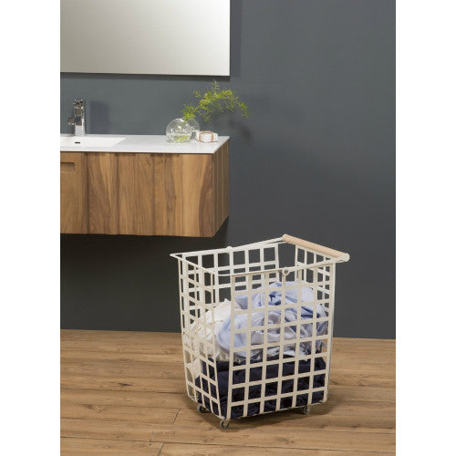 Cestino portaoggetti decorativo in metallo, con ruote e manico in legno, misura grande, ZESTA