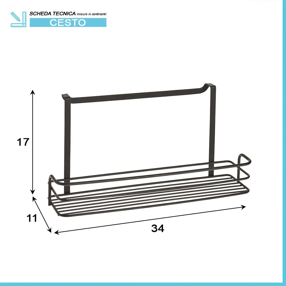 Cestino portaoggetti in acciaio nero per anta mobile o parete doccia