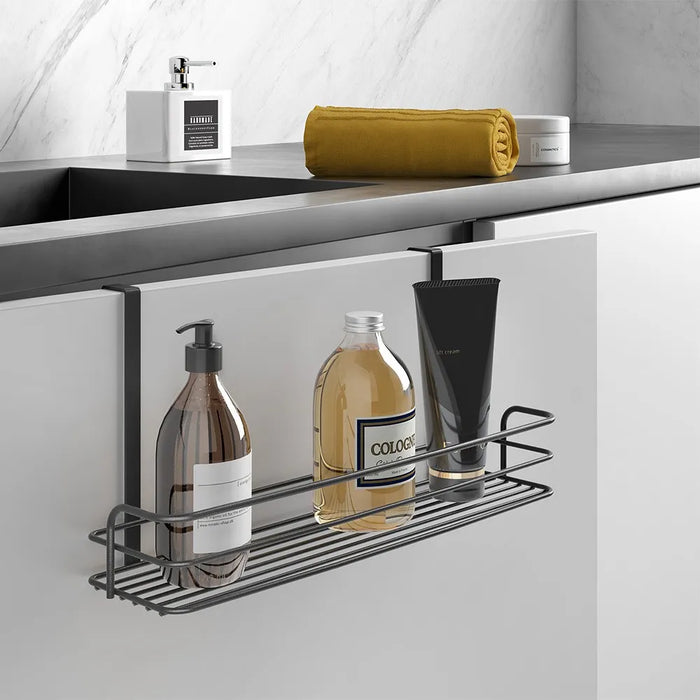 Cestino portaoggetti in acciaio nero per anta mobile o parete doccia