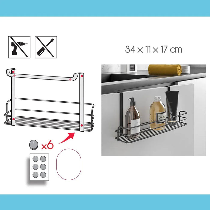 Cestino portaoggetti in acciaio nero per anta mobile o parete doccia