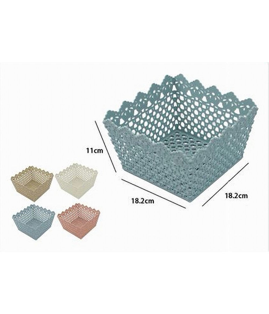 Cestino Portatutto Oggetti Cesto Multiuso Plastica Quadrato 18.2x18.2x11cm 79474         