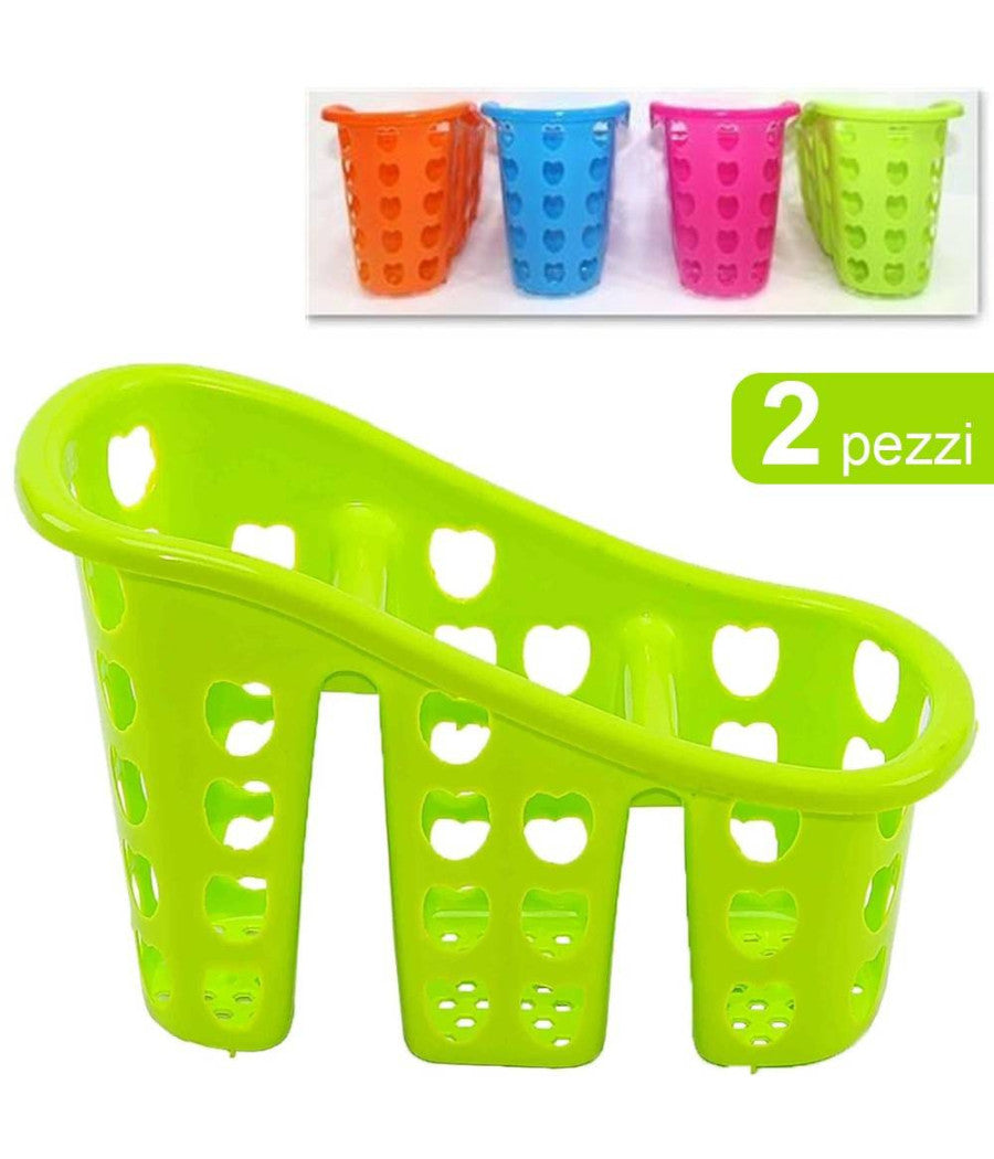 Cestino Scolaposate Scola Portaposate 3 Scomparti Cucina Plastica Colorato Cuori         