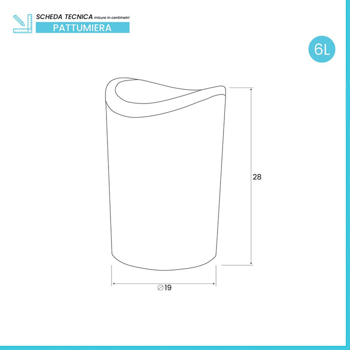 Pattumiera bagno in polipropilene grigio 6 Lt con coperchio basculante