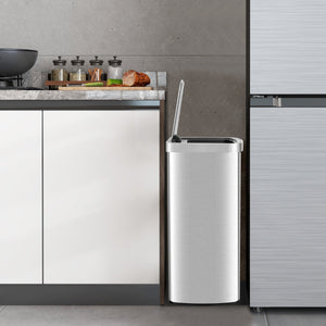 Cestino automatico da 50L con sensore di movimento infrarosso coperchio a chiusura soft, Bidone touchless Argento-Organizzazione della cucina
