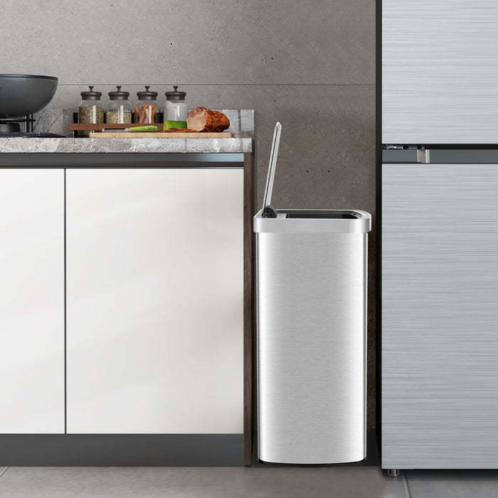 Cestino automatico da 50L con sensore di movimento infrarosso coperchio a chiusura soft, Bidone touchless Argento-Organizzazione della cucina