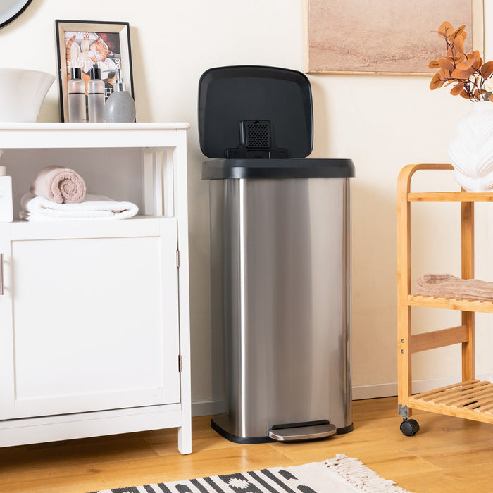 Cestino dell'immondizia in acciaio inox con coperchio con chiusura automatica, Bidone della spazzatura 68L Argento-Organizzazione della cucina