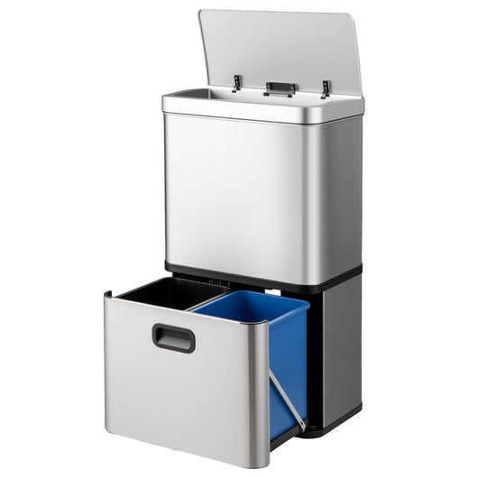 Cestino della spazzatura con sensore di movimento e 2 contenitori interni rimovibili-Pattumiera in acciaio inossidabile da 56L Argento
