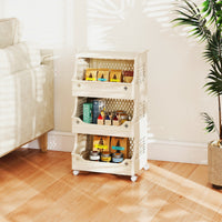 Cestino per bucato 4 piani carrello impilabile in plastica, Cestino per bucato organizzatore aperto per lavanderia Beige-Cesti del bucato