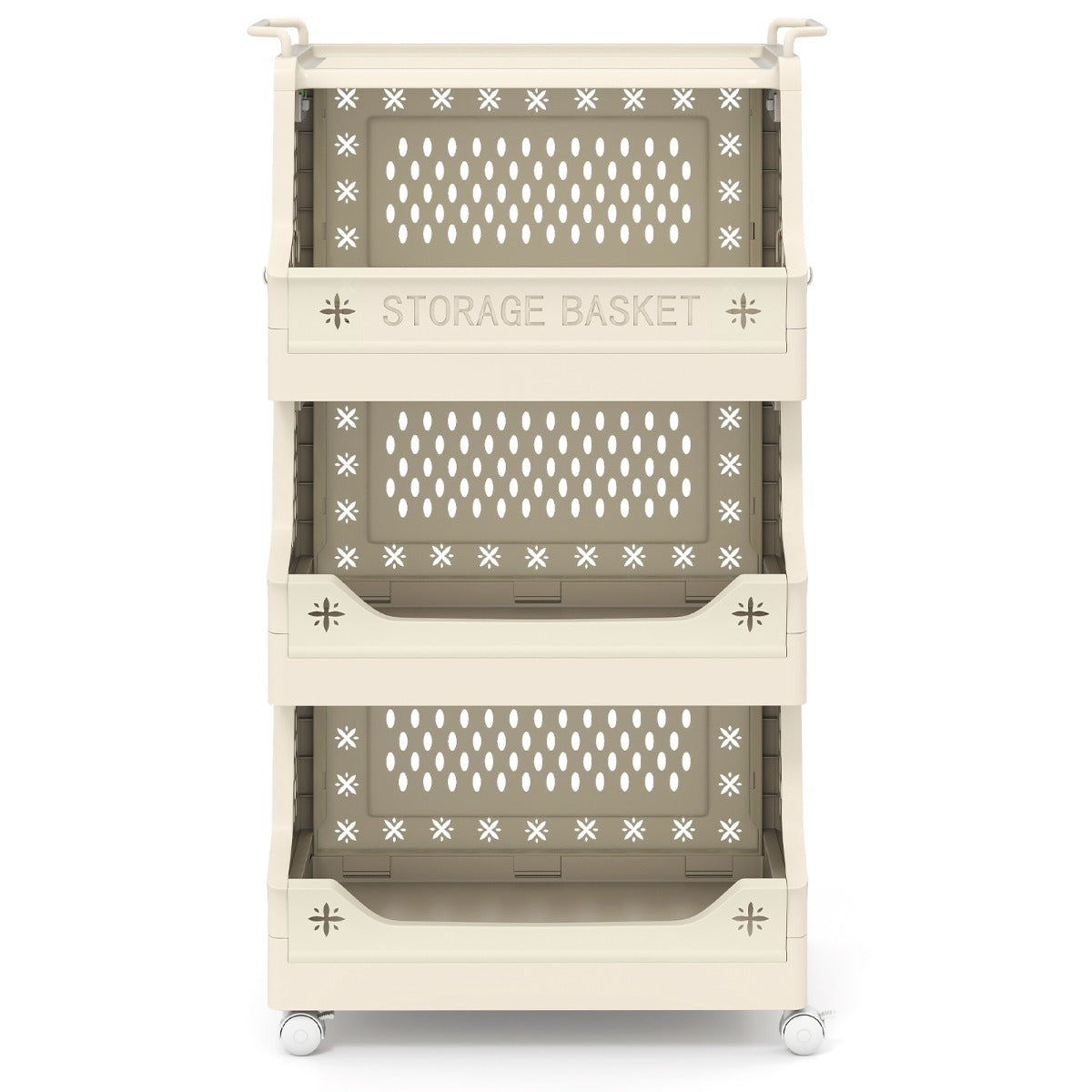 Cestino per bucato 4 piani carrello impilabile in plastica, Cestino per bucato organizzatore aperto per lavanderia Beige-Cesti del bucato