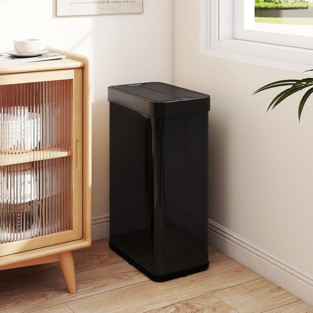 Cestino per rifiuti 60l con coperchi a ali pattumiera in acciaio inox spazzolato, Cestino bidone automatico sottile Nero-Organizzazione della cucina