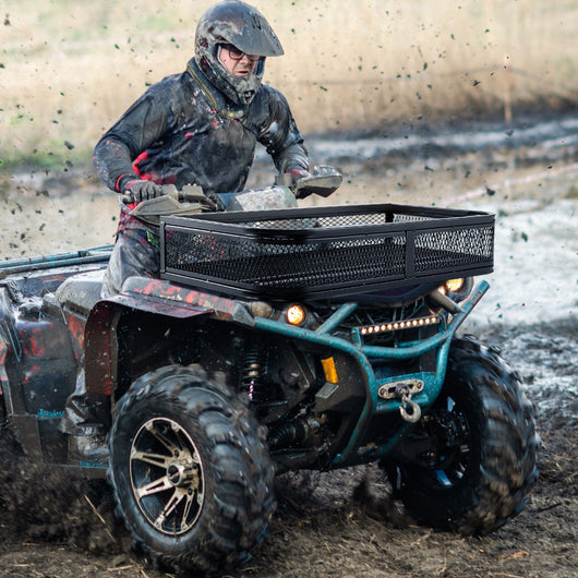 Cestino portaoggetti anteriore per ATV, Cestino portapacchi anteriore resistente con telaio in metallo a maglie Nero-Accessori per veicoli