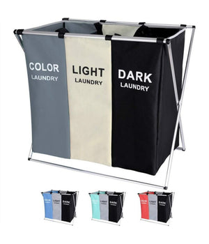 Cesto Biancheria 3 Scomparti Portabiancheria Pieghevole In Metallo E Tessuto         