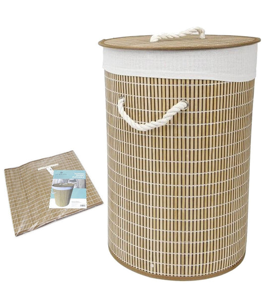 Cesto Biancheria Sporca Pieghevole In Bambu E Tessuto Portabiancheria Salvaspazi         
