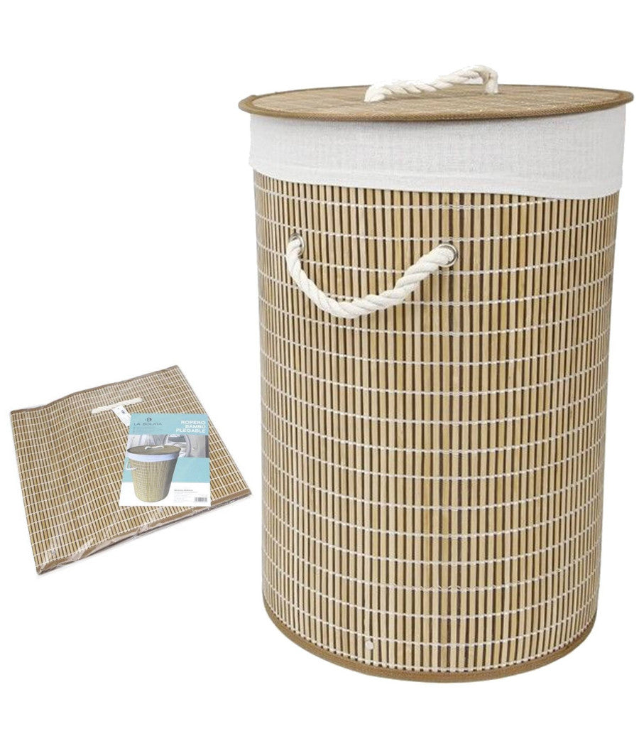 Cesto Biancheria Sporca Pieghevole In Bambu E Tessuto Portabiancheria Salvaspazi         
