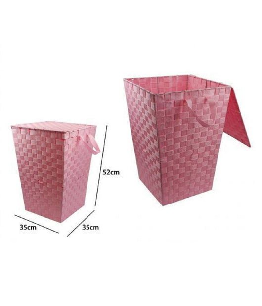 Cesto Cestino Portatutto Portaoggetti Bagno Casa Coperchio 35 X 52 Cm 79107 Rosa         
