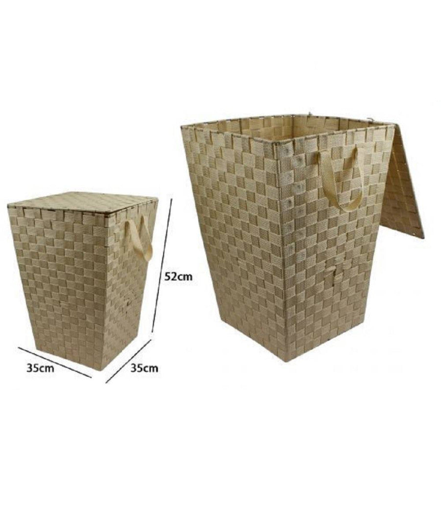 Cesto Cestino Portatutto Portaoggetti Bagno Casa Coperchio 35 X 52cm 79105 Beige         