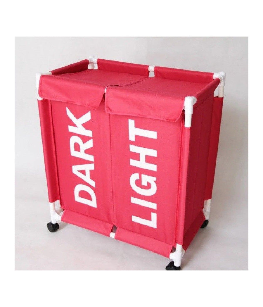 Cesto Contenitore Porta Biancheria Bucato 2 Scomparti Rotelle Panni Bagno         