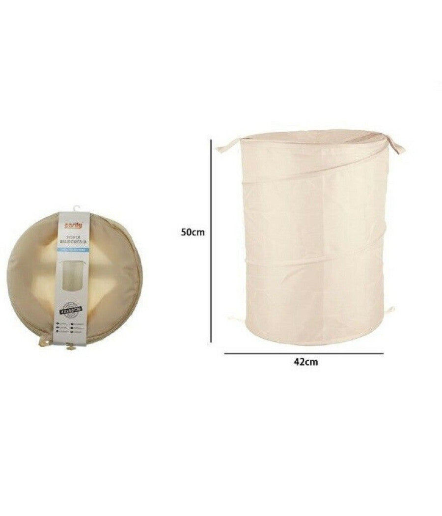 Cesto Contenitore Porta Biancheria Bucato Giochi Pieghevole 42x50 Cm Beige 79853         